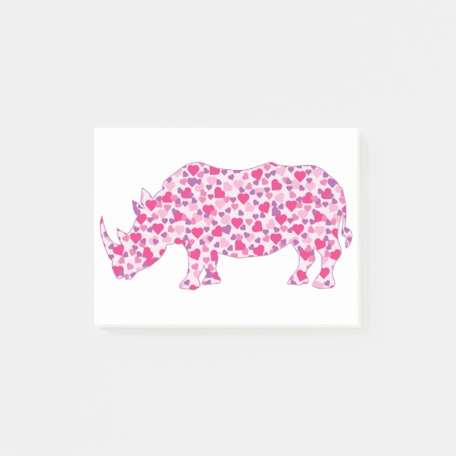 Rhinozeros aus rosa Herzen Post-it Klebezettel (Vorderseite)
