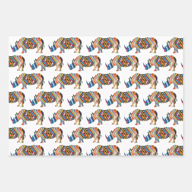 Rhinozeros in Zebra Geschenkpapier Set (Vorderseite)