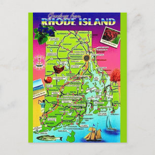Rhode Island Attraktionen Karte Postkarte