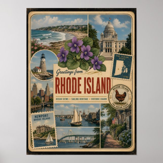 Rhode Island Authentischer Vintage-Stil Poster (Vorne)
