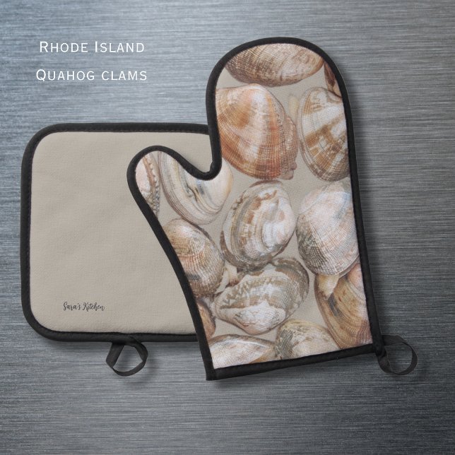 Rhode Island Clams Oven Mitt and Pot Holders Ofenhandschuh & Topflappen-Set (Represent Rhode Island with their signature Quahog Clams!! )