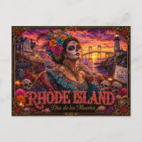 Rhode Island Día de los Muertos Retro