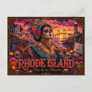 Rhode Island Día de los Muertos Retro Postkarte