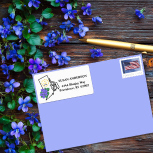 Rhode Island Flag & Blume Blue Violet Custom Adressaufkleber