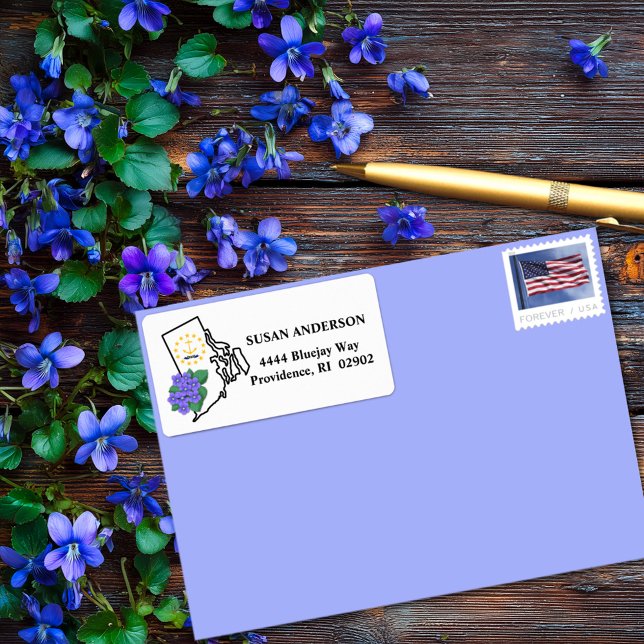 Rhode Island Flag & Blume Blue Violet Custom Adressaufkleber (Von Creator hochgeladen)