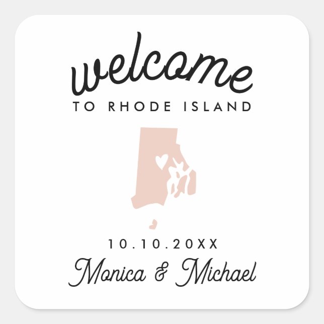 RHODE ISLAND Hochzeit in Urlaubsort JEDE FARBE Quadratischer Aufkleber (Vorderseite)