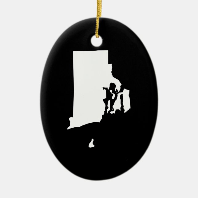 Rhode Island in Weiß und Schwarz Keramik Ornament (Vorne)