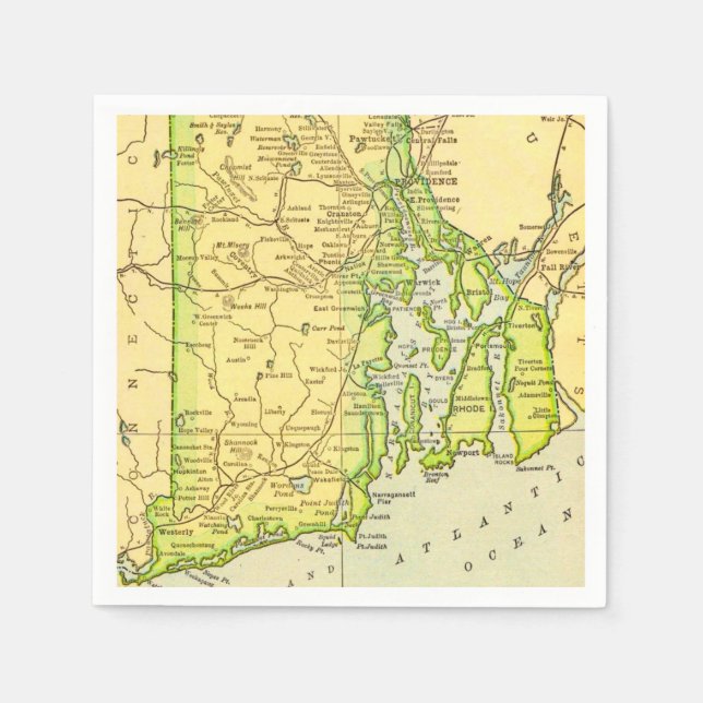 Rhode Island Karte Postkarte Serviette (Vorderseite)