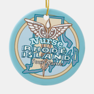 Rhode Island Krankenschwester Caduceus Keramik Ornament