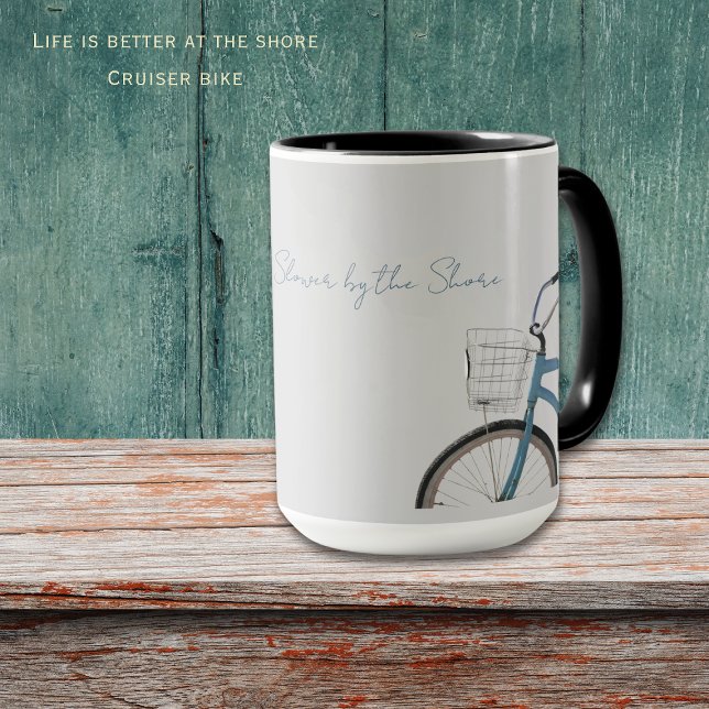 Rhode Island Küsten Cruiser Fahrrad Tasse (Life moves slower by the shore mug. Perfect mug for your morning coffee at the shore. Customize it!)