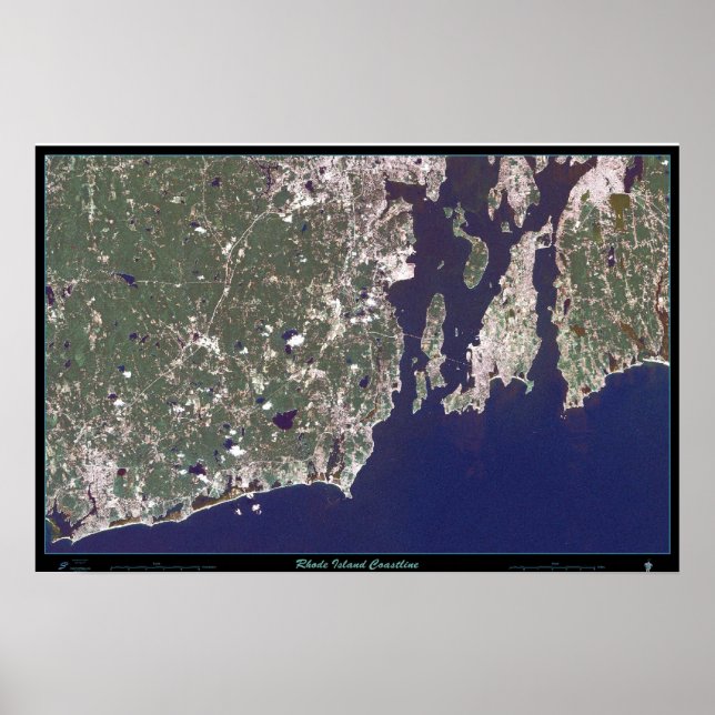 Rhode Island Küstenlinie Satellitenposter Poster (Vorne)