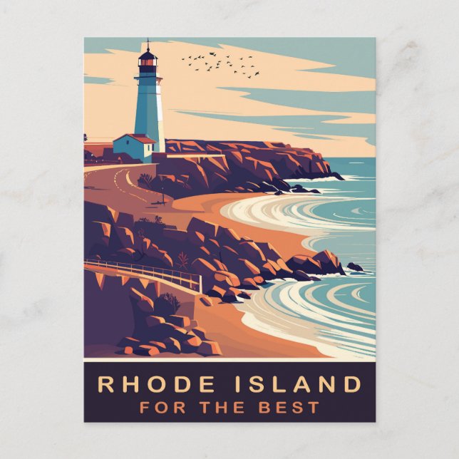 Rhode Island, Leuchtturm an der Küste, Reisen Postkarte (Vorderseite)