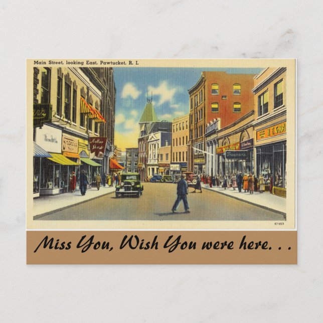 Rhode Island, Main Street, Pawtucket Postkarte (Vorderseite)