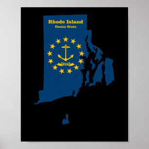 Rhode Island Map Flaggenaufkleber Poster