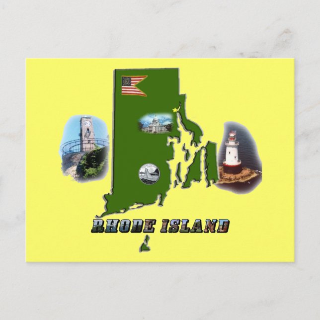Rhode Island Map, Fotos und Text Postkarte (Vorderseite)