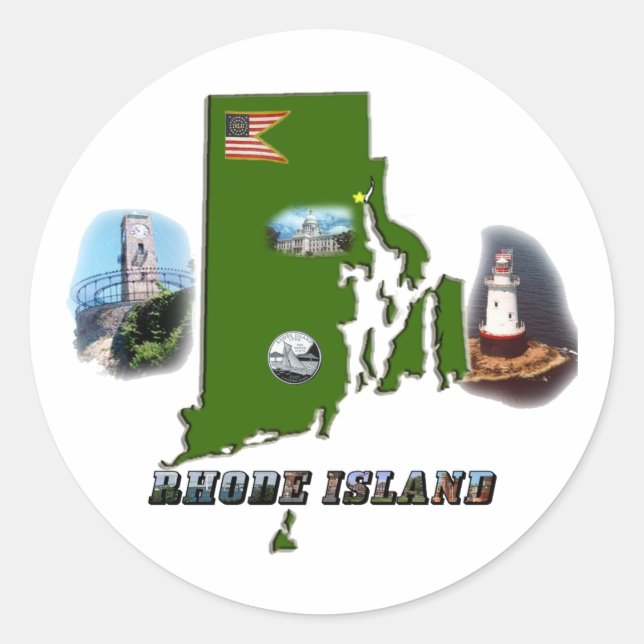Rhode Island Map, Fotos und Text Runder Aufkleber (Vorderseite)