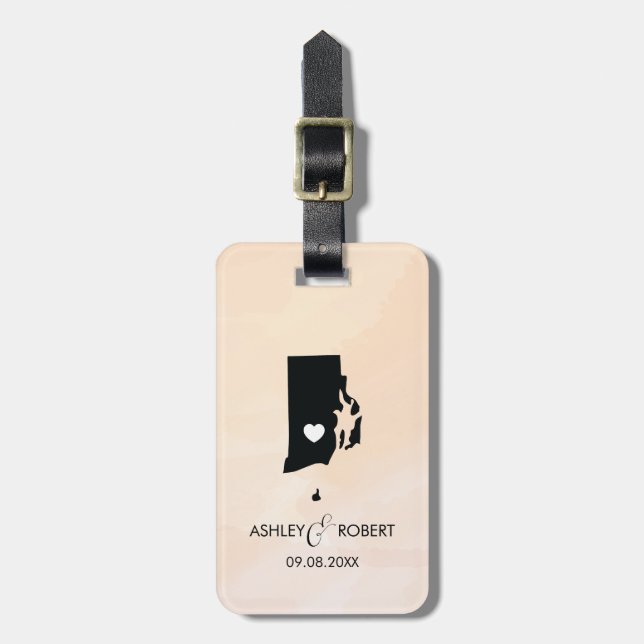 Rhode Island Map Wedgegage Tag, Custom Gift Gepäckanhänger (Vorderseite vertikal)