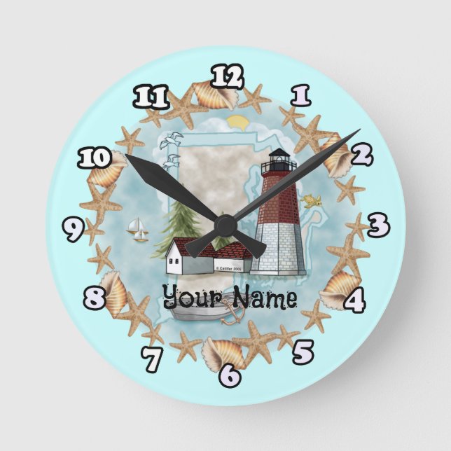 Rhode Island Muschel Lighthouse Runde Wanduhr (Vorderseite)