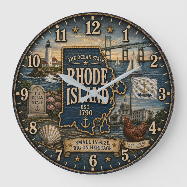 Rhode Island Ocean State Coastal Nautical  Große Wanduhr (Vorderseite)