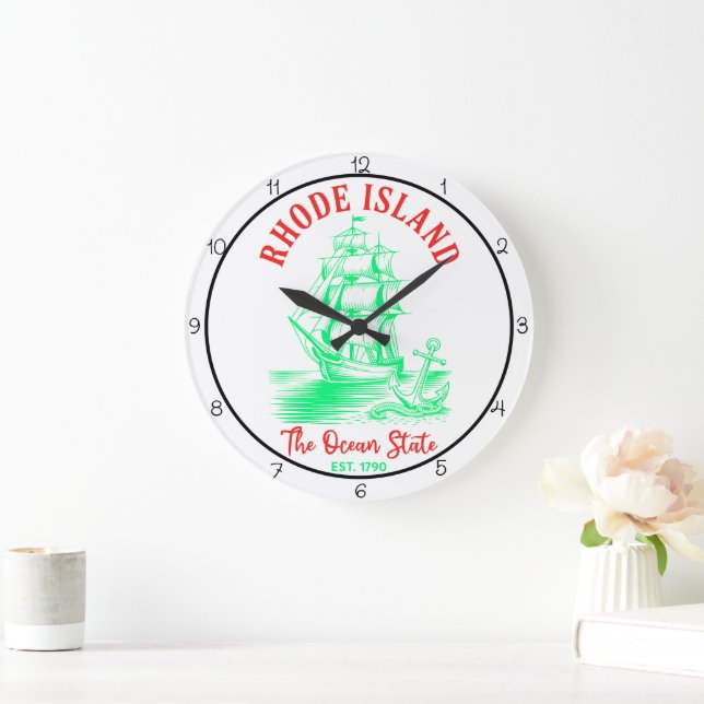 Rhode Island Ocean State Schiff Große Wanduhr (Zuhause)