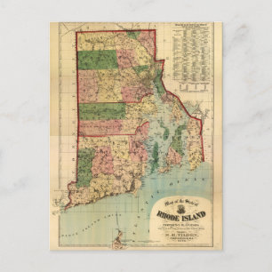 Rhode Island & Providence Plantations Map (1880) Postkarte