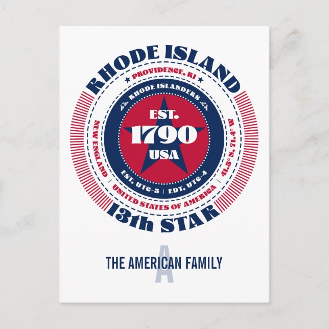 Rhode Island, Providence, RI, Patriotic, Monogram Postkarte (Vorderseite)