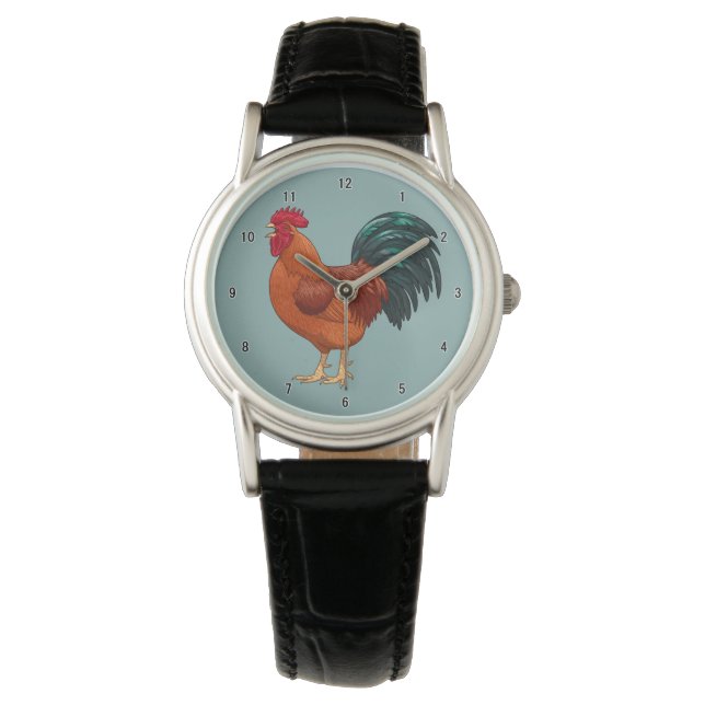 Rhode Island Red Rooster Crowing Armbanduhr (Vorderseite)