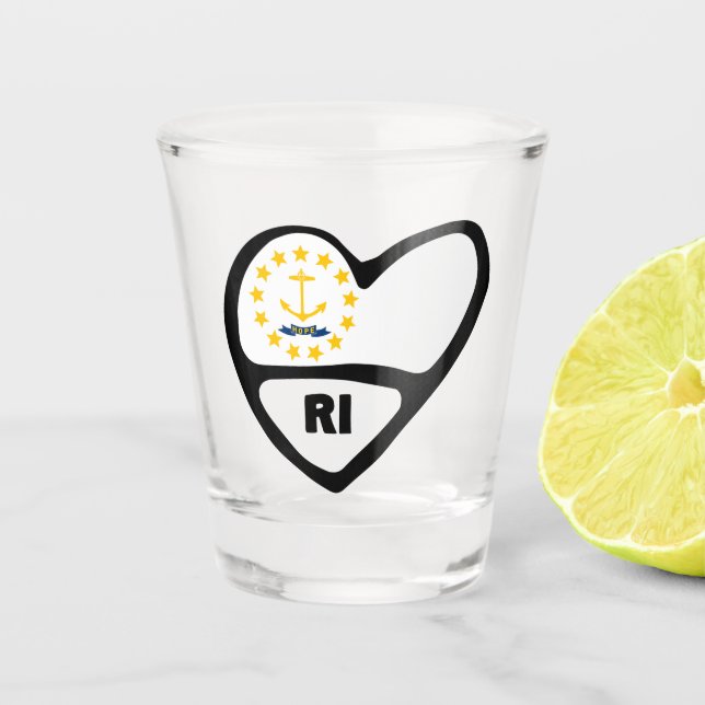 Rhode Island, RI Staatsflagge im Herzen von Shot G Schnapsglas (Vorderseite)
