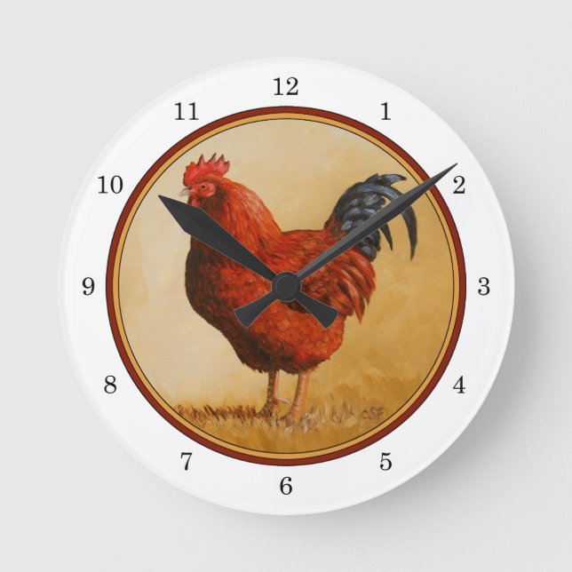 Rhode Island Rooster Chicken Runde Wanduhr (Vorderseite)