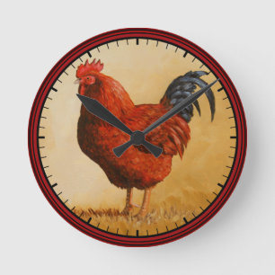 Rhode Island Rooster Chicken Runde Wanduhr