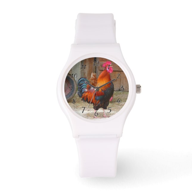 Rhode Island Rooster Crowing in Barnyard Armbanduhr (Vorderseite)
