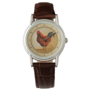 Rhode Island Rooster Gelber Hintergrund Armbanduhr
