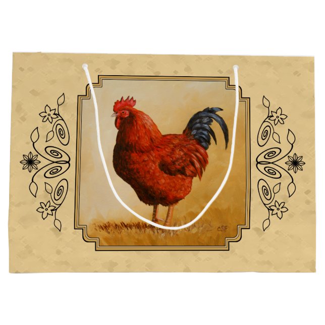 Rhode Island Rooster Gelber Hintergrund Große Geschenktüte (Rückseite)