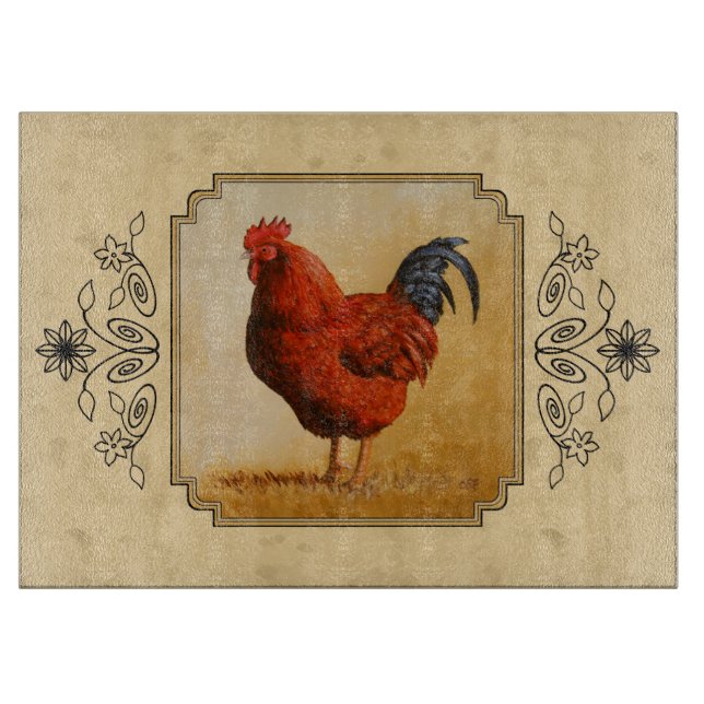 Rhode Island Rooster Gelber Hintergrund Schneidebrett (Vorderseite)