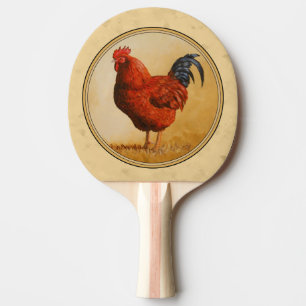 Rhode Island Rooster Gelber Hintergrund Tischtennis Schläger