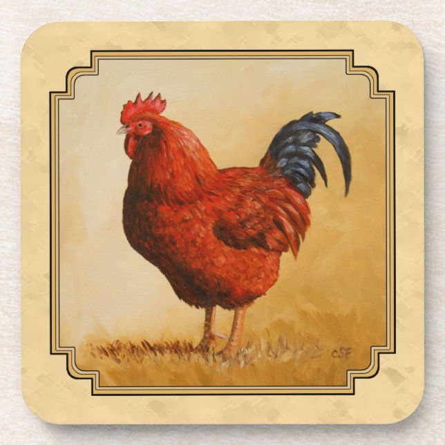 Rhode Island Rooster Gelber Hintergrund Untersetzer (Vorderseite)
