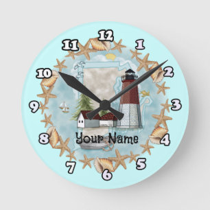 Rhode Island Shell Leuchtturm Runde Wanduhr