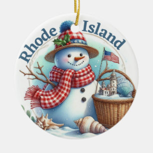 Rhode Island Snowman Winter Weihnachtsbaum Keramik Ornament