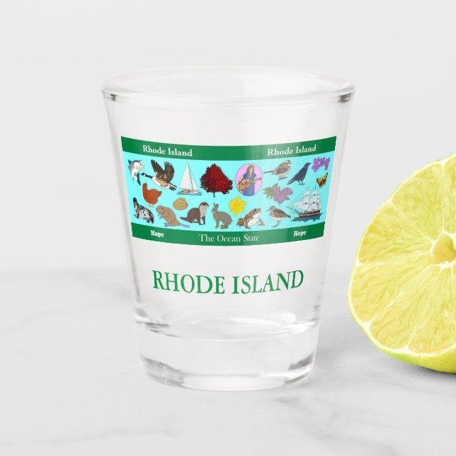 Rhode Island Staat Gedenklicht Schnapsglas (Vorderseite)