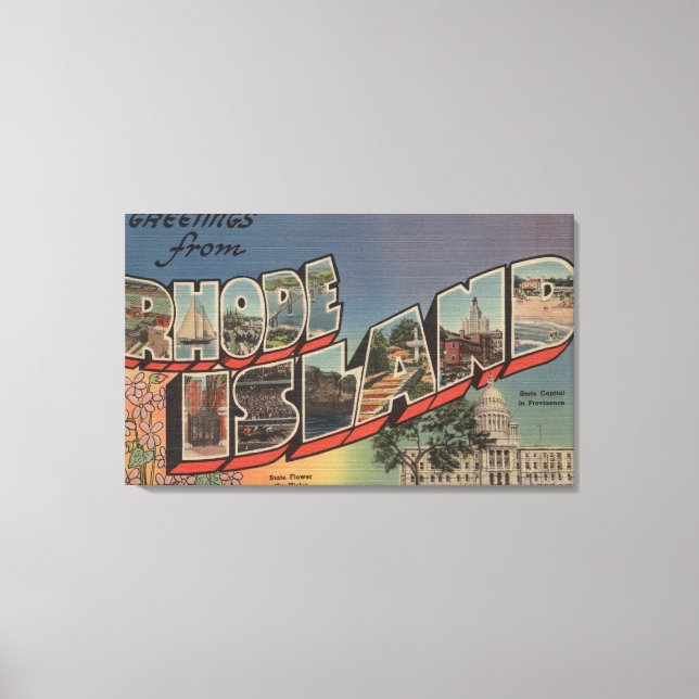Rhode Island (Staat Hauptstadt/Blume) Leinwanddruck (Vorderseite)