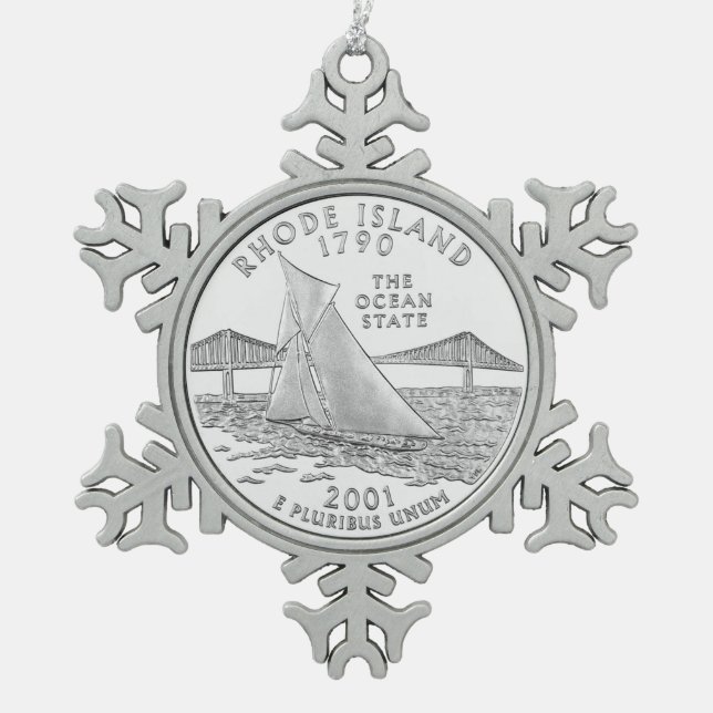 Rhode Island Staat Quarter Schneeflocken Zinn-Ornament (Vorderseite)