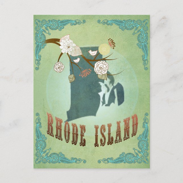 Rhode Island Staatskarte – Grün Postkarte (Vorderseite)