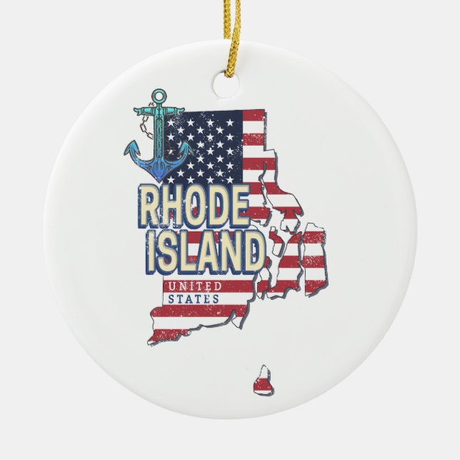 Rhode Island United Staaten Retro Staat Karte Vint Keramik Ornament (Vorne)