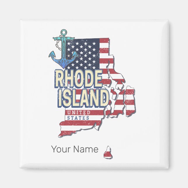 Rhode Island United Staaten Retro Staat Karte Vint Magnet (Vorne)