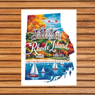 Rhode Island USA Bundesstaat in Form von Vintage-W Postkarte