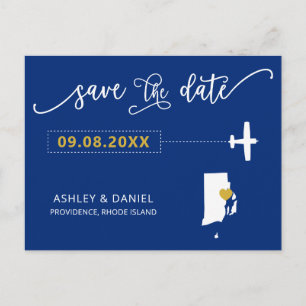 Rhode Island Wedding Save the Date Map Postcard Postkarte