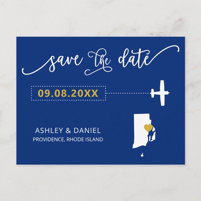 Rhode Island Wedding Save the Date Map Postcard Postkarte (Vorderseite)