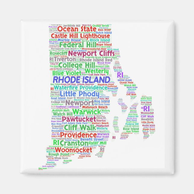 Rhode Island Word Cloud Magnet (Vorne)