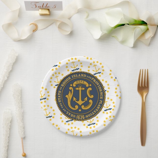Rhode Islander Flagge & Siegel, Rhode Island Pappteller (Hochzeit)