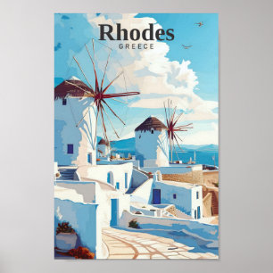 Rhodes Greece Art Vintage Travel Poster